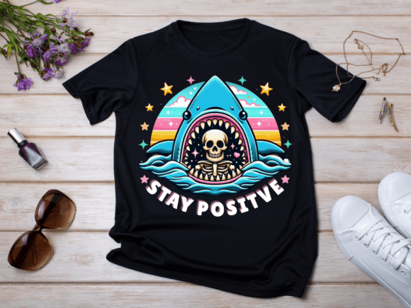 Stay Positive - Shark and Skeleton Design