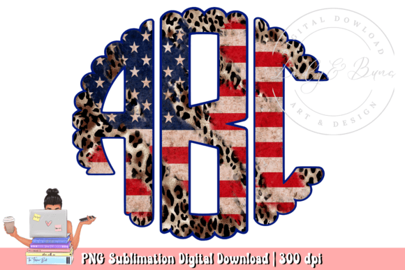 Vintage USA Flag Leopard Monogram Set